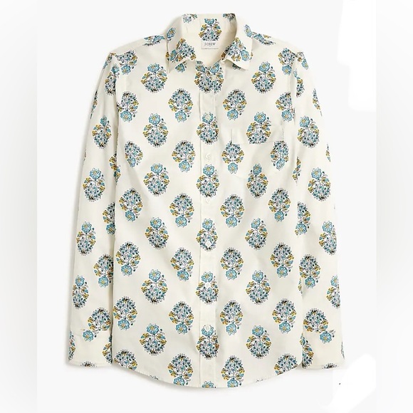 JCREW Cream Blue Yellow Floral Print Button Up Shirt NWT - Picture 2 of 7